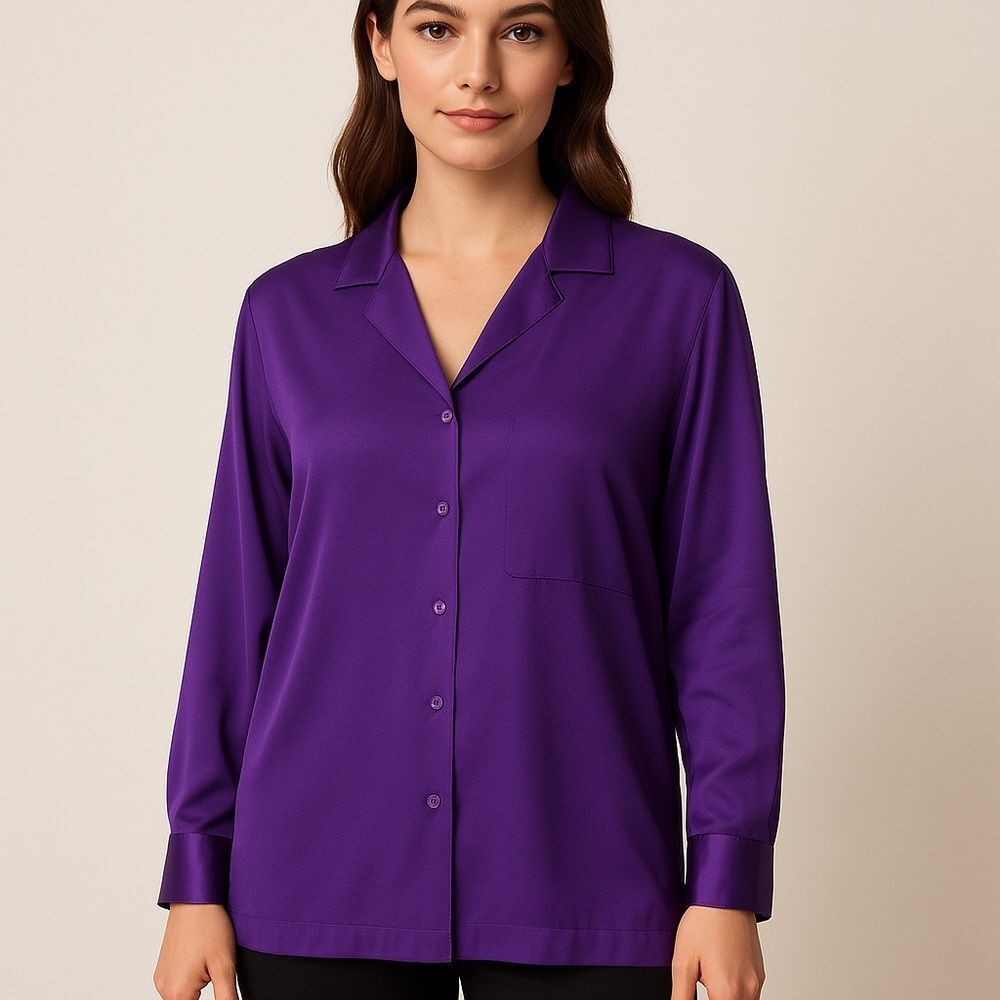 Lafayette 148 NY Silk Blouse Royal Purple Size M Button Front Designer Luxury